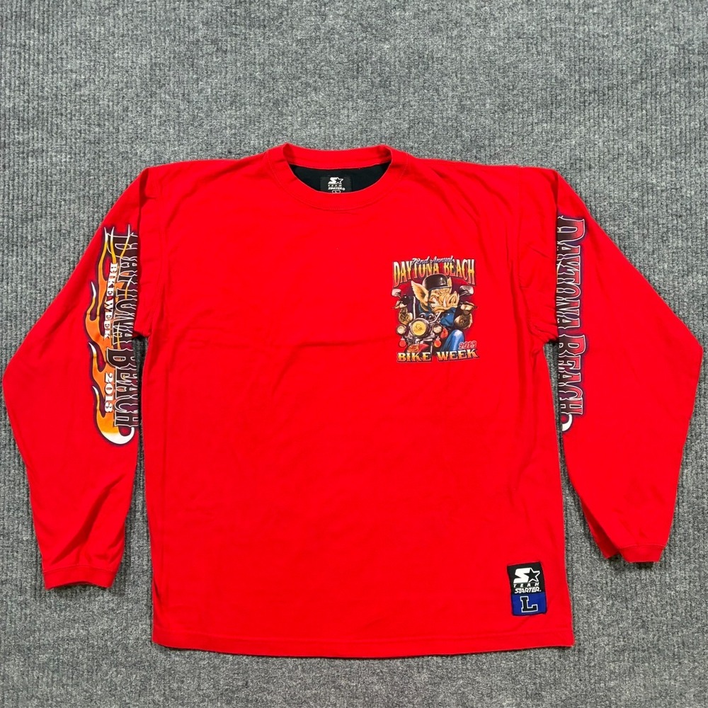 Starter Daytona Beach Bike Week 2013 Mens Long Sleeve Shirt L Red Graphic